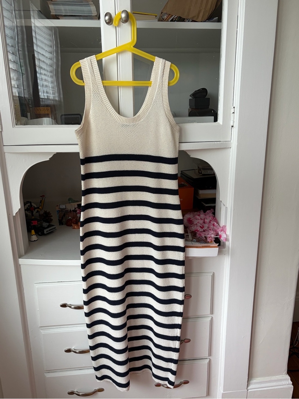 Zara Cream and Black Striped Knit Midi Dress